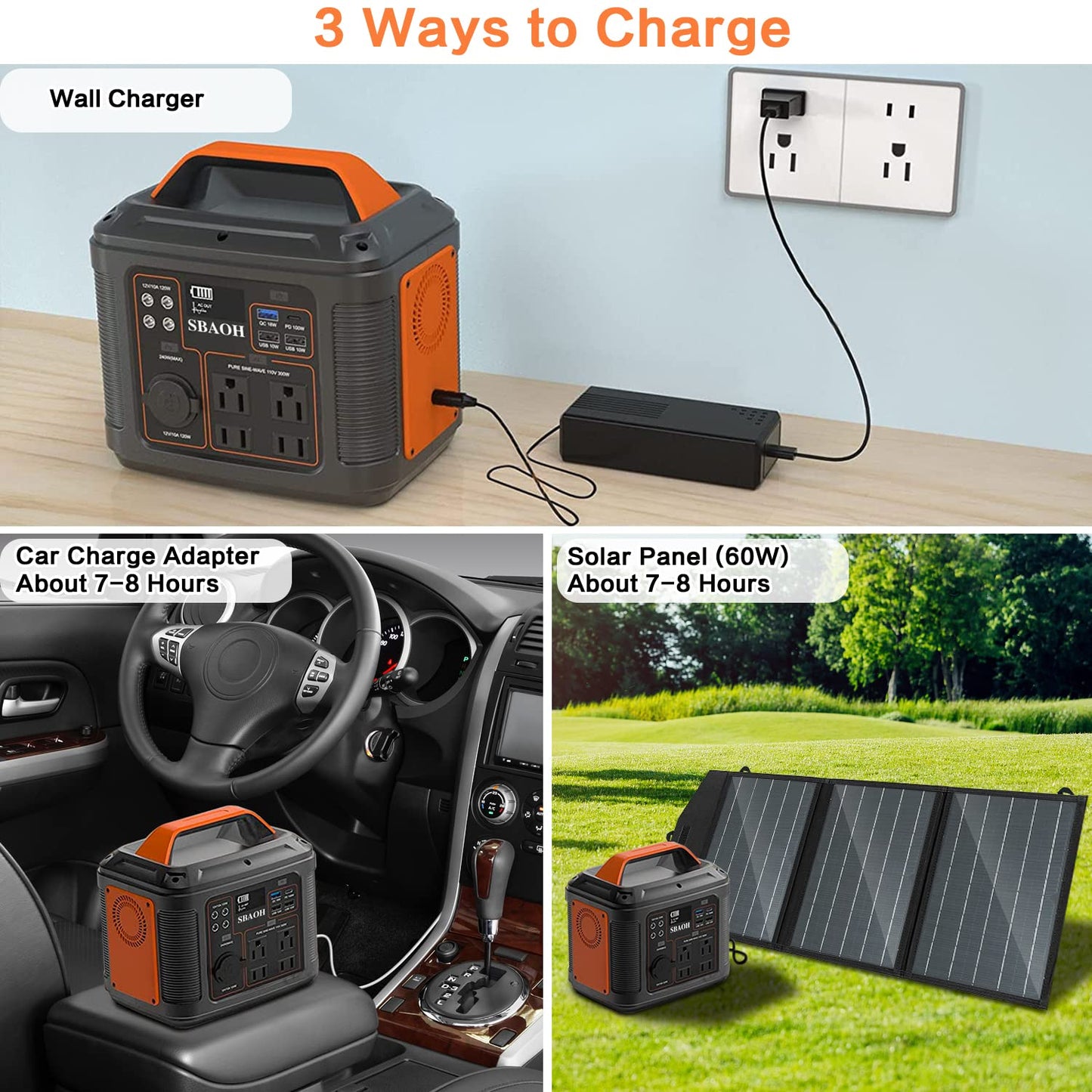 Portable Power Station, 300W 296Wh Solar Generator Quick Charge / 110V AC Outlets/DC Ports and LED Flashlight, Lithium Battery Backup for Home Outdoor Travel Camping Blackout