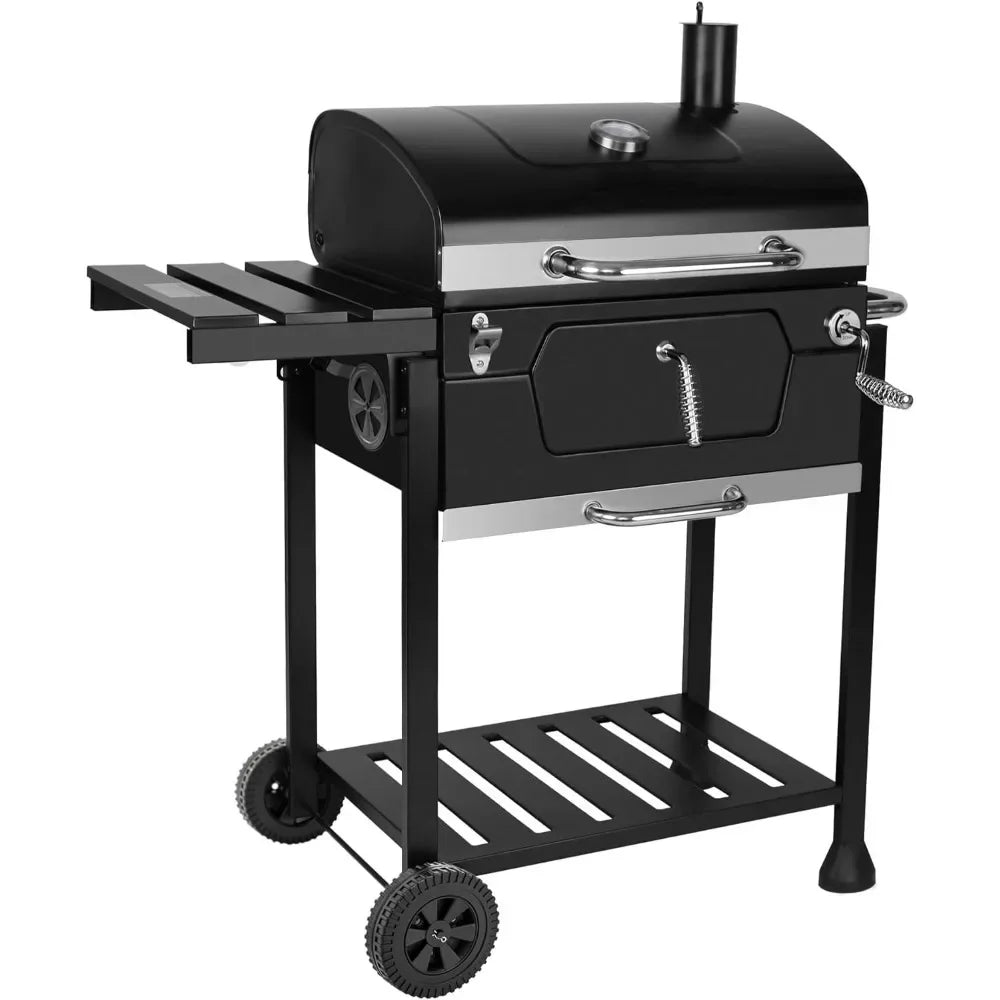 24-Inch Charcoal Grill with Folding Side Table, 490 Sq. Inch Heavy Duty Grill, Garden and Backyard Grills, Black