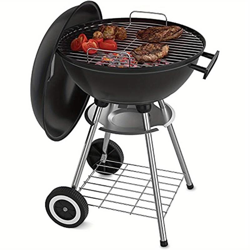18 Inch Large Portable Charcoal Grill - Heavy-Duty Round BBQ with Thickened Grilling Bowl, Wheels, and Coal Kettle