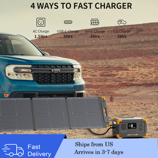 Pecron E300LFP portable power plant with 100 W portable solar panel (included) Pure sine wave 288 Wh 600 W camping solar generator