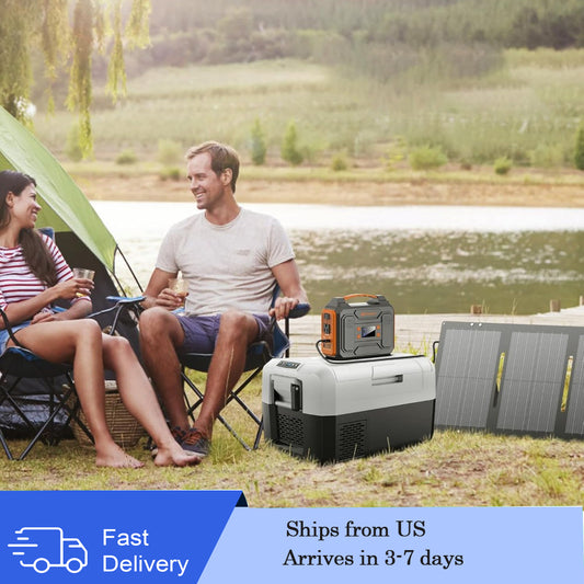 Portable Solar Generator, 300W Portable Power Station with Foldable 60W Solar Panel, 110V Pure Sine Wave, Generator