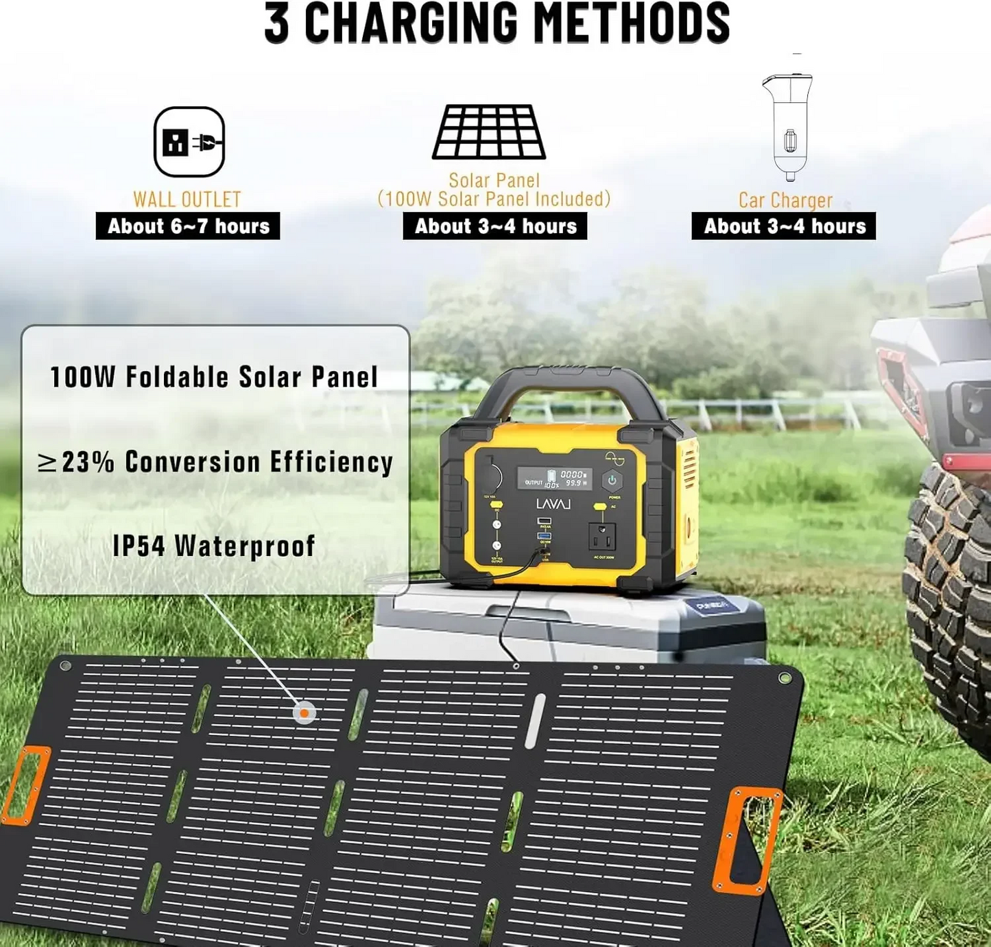 Solar Generator 300W Portable Power Station with 100W Foldable Solar Panel,RV, Outdoor, Camping and Emergencies Use