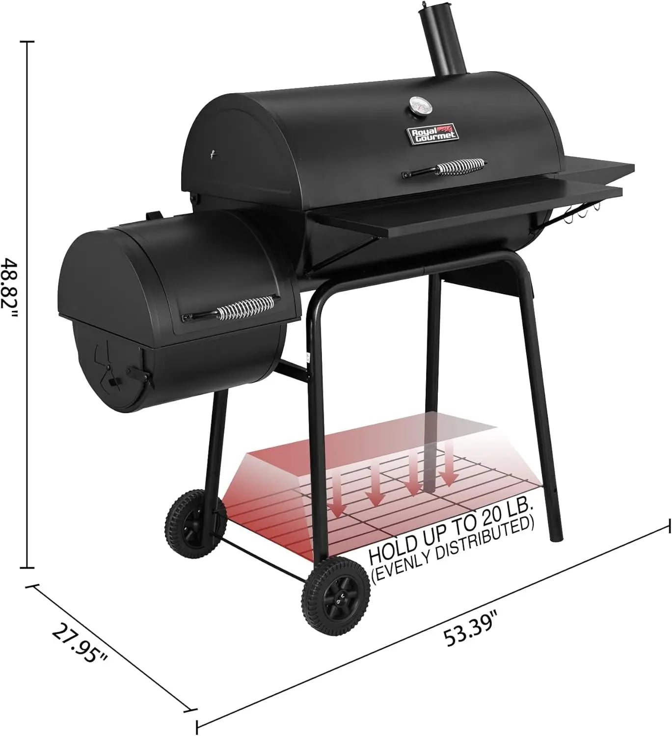 CC1830S 30" BBQ Charcoal Grill and Offset Smoker | 811 Square Inch cooking surface, Outdoor for Camping | Black