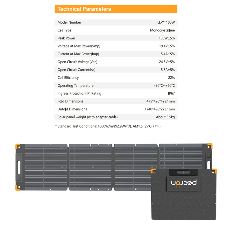 Pecron Solar Charger 100W Solar Panel Foldable Solar Panel Waterproof IP67 fr E300LFP E500LFP Portable Power Station Travel Outdoor Camping