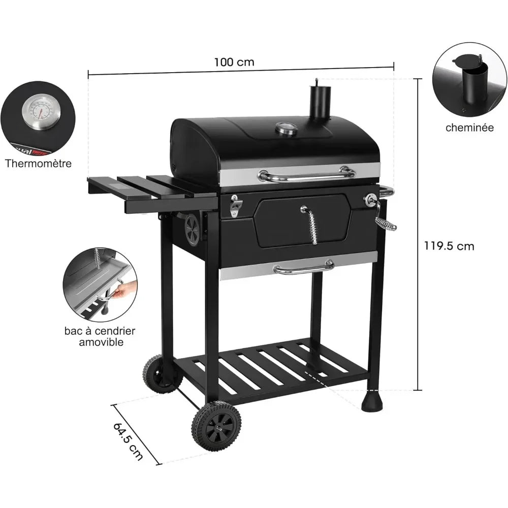 24-Inch Charcoal Grill with Folding Side Table, 490 Sq. Inch Heavy Duty Grill, Garden and Backyard Grills, Black