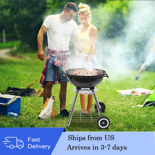 18 Inch Large Portable Charcoal Grill - Heavy-Duty Round BBQ with Thickened Grilling Bowl, Wheels, and Coal Kettle