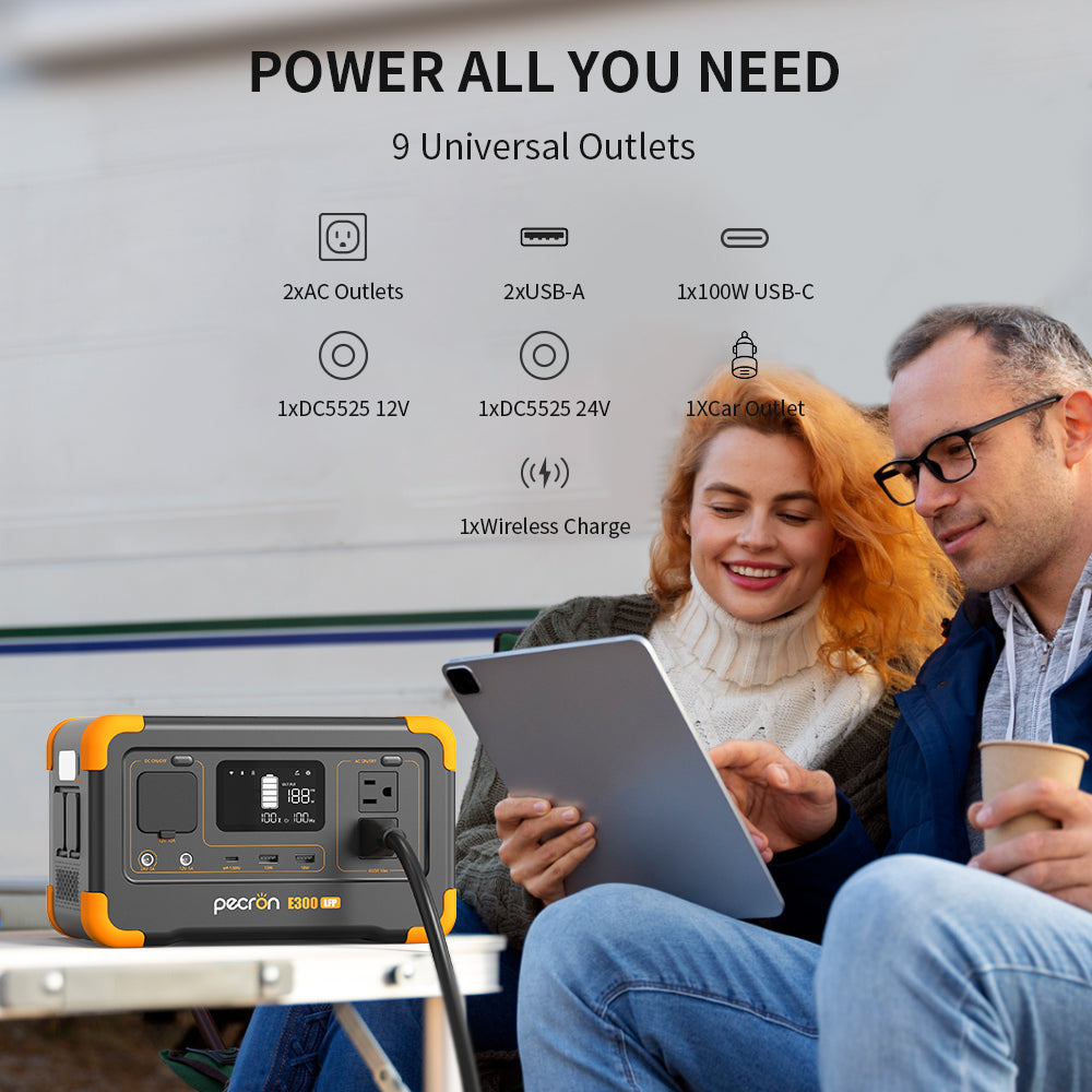 Pecron E300LFP Portable Power Station 600W 288Wh LiFePO4 Battery Solar Generator Power Bank Fast Charging for Home, RV, Camping