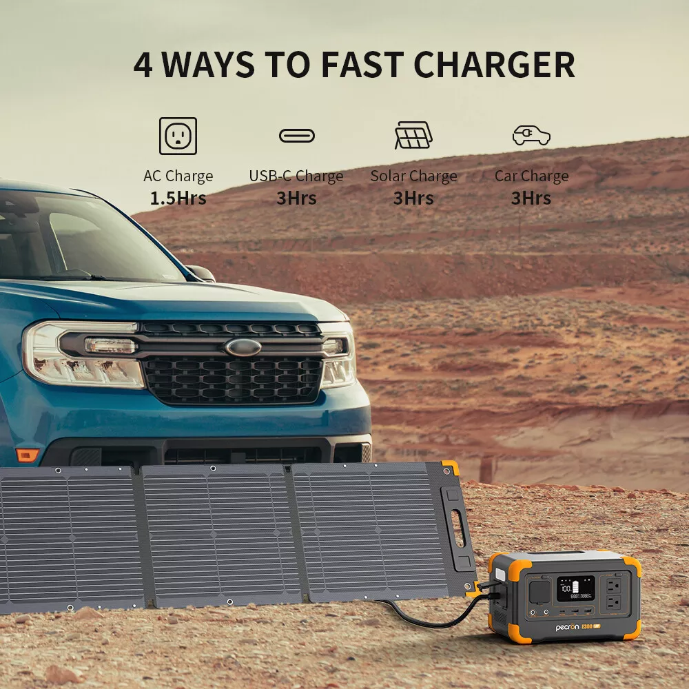 Pecron Solar Charger 100W Solar Panel Foldable Solar Panel Waterproof IP67 fr E300LFP E500LFP Portable Power Station Travel Outdoor Camping