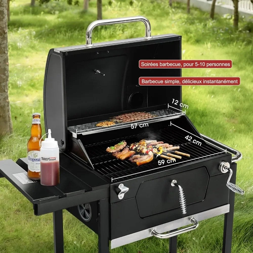 24-Inch Charcoal Grill with Folding Side Table, 490 Sq. Inch Heavy Duty Grill, Garden and Backyard Grills, Black
