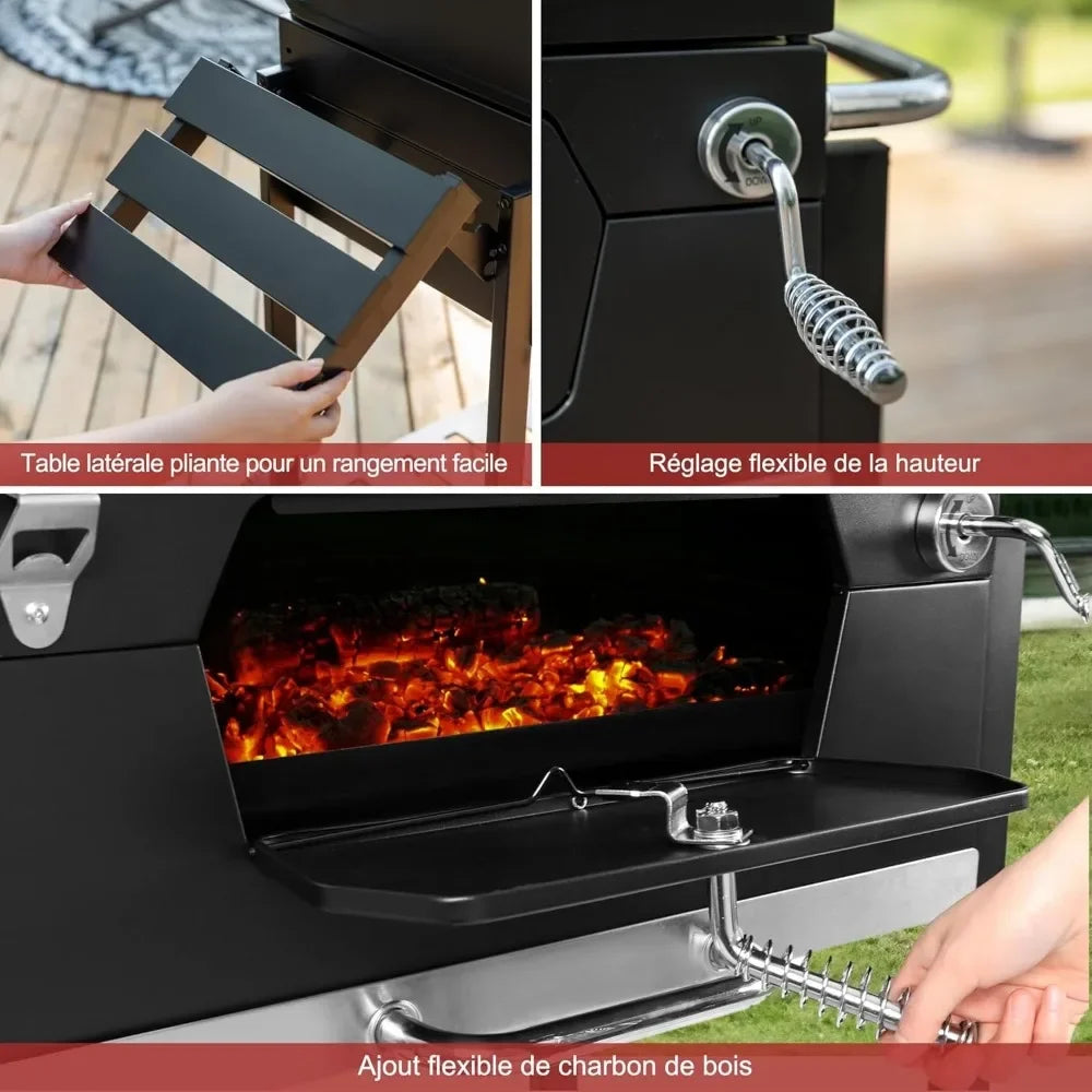 24-Inch Charcoal Grill with Folding Side Table, 490 Sq. Inch Heavy Duty Grill, Garden and Backyard Grills, Black