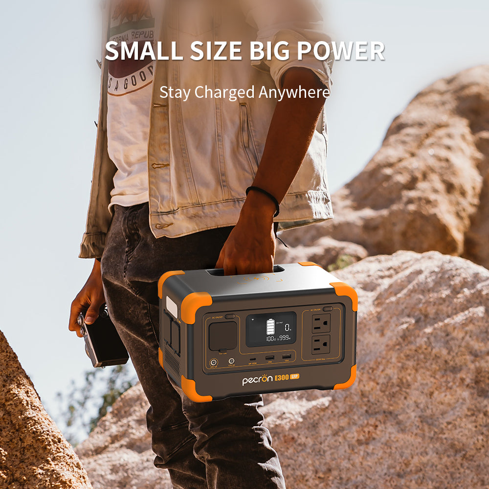 Pecron E300LFP portable power plant with 100 W portable solar panel (included) Pure sine wave 288 Wh 600 W camping solar generator