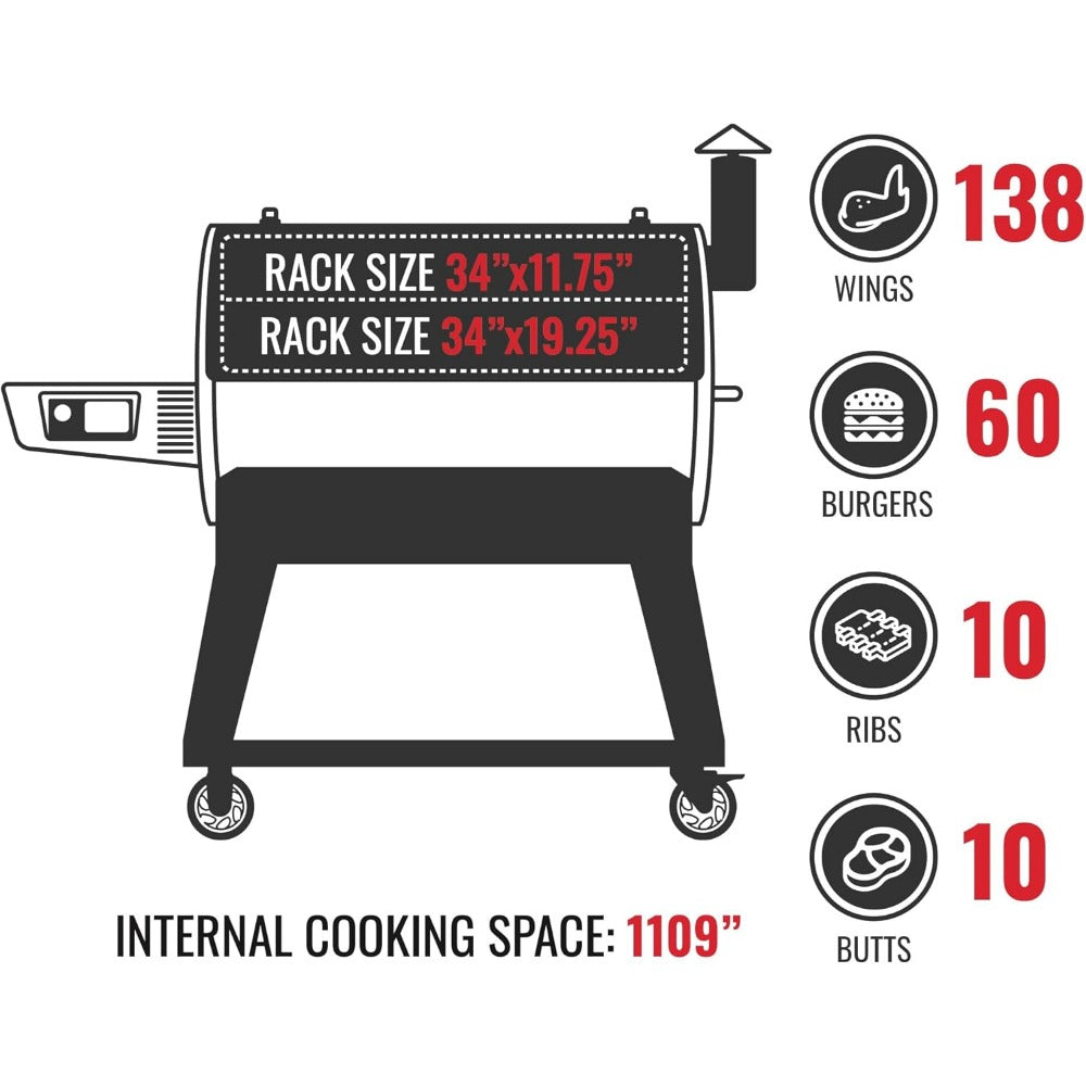 Grill Smoker - Flagship 1100, wood pellet smoker, barbecue pellet smokers, Wi-Fi smart grill, 1100 sq. ft. In. Cooking Space