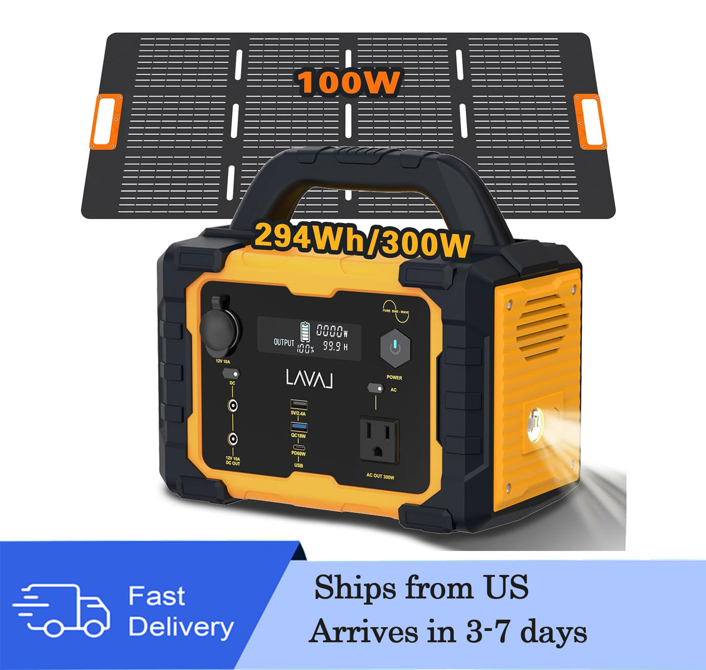 Solar Generator 300W Portable Power Station with 100W Foldable Solar Panel,RV, Outdoor, Camping and Emergencies Use