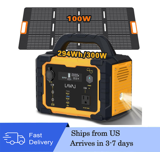 Solar Generator 300W Portable Power Station with 100W Foldable Solar Panel,RV, Outdoor, Camping and Emergencies Use