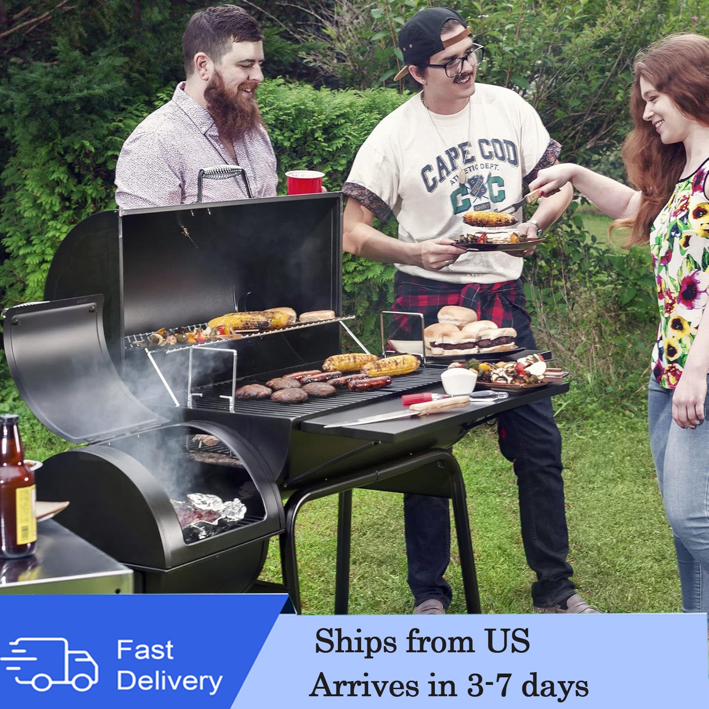 CC1830S 30" BBQ Charcoal Grill and Offset Smoker | 811 Square Inch cooking surface, Outdoor for Camping | Black