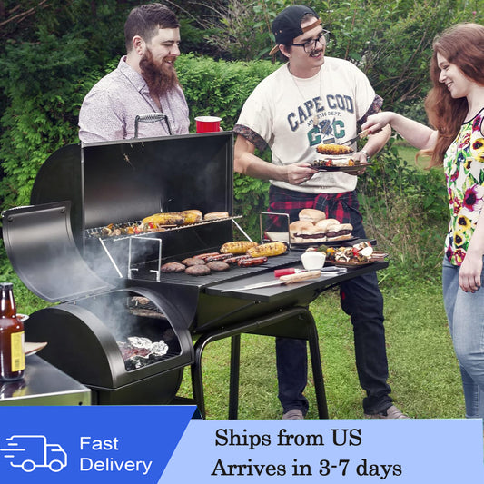 CC1830S 30" BBQ Charcoal Grill and Offset Smoker | 811 Square Inch cooking surface, Outdoor for Camping | Black