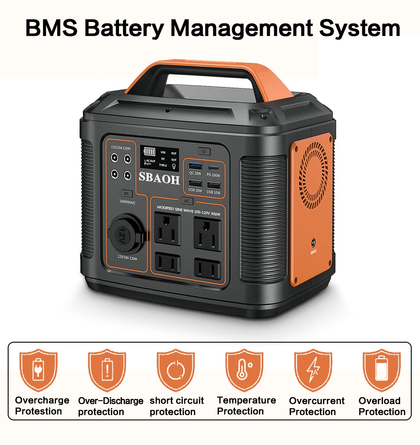 Portable Power Station, 300W 296Wh Solar Generator Quick Charge / 110V AC Outlets/DC Ports and LED Flashlight, Lithium Battery Backup for Home Outdoor Travel Camping Blackout